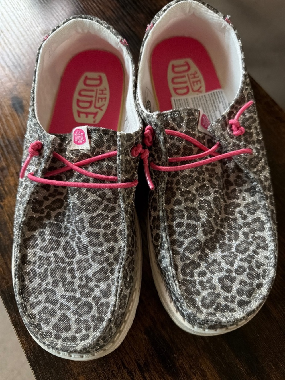 Glittery cheetah print Hey Dude loafers